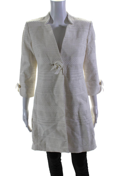 Milly Women's V-Neck 3/4 Sleeves Button Up Lined Coat Cream Size 6