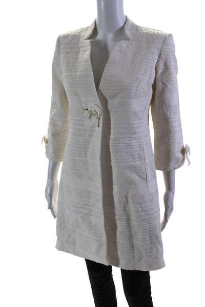 Milly Women's V-Neck 3/4 Sleeves Button Up Lined Coat Cream Size 6