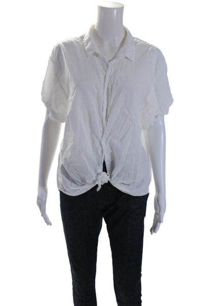 Xirena Womens Short Sleeves Twist Knot Front Shirt White Cotton Size Large