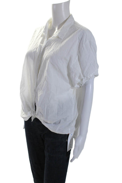 Xirena Womens Short Sleeves Twist Knot Front Shirt White Cotton Size Large