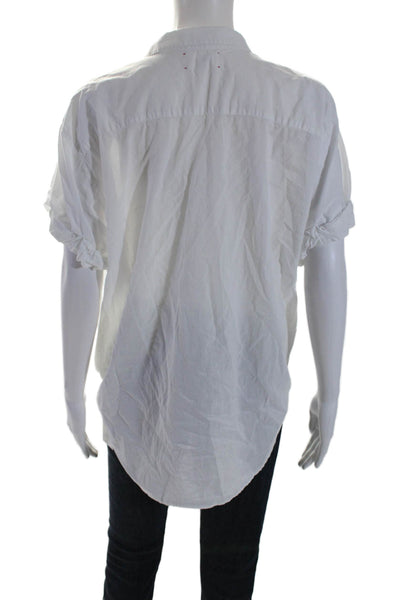 Xirena Womens Short Sleeves Twist Knot Front Shirt White Cotton Size Large