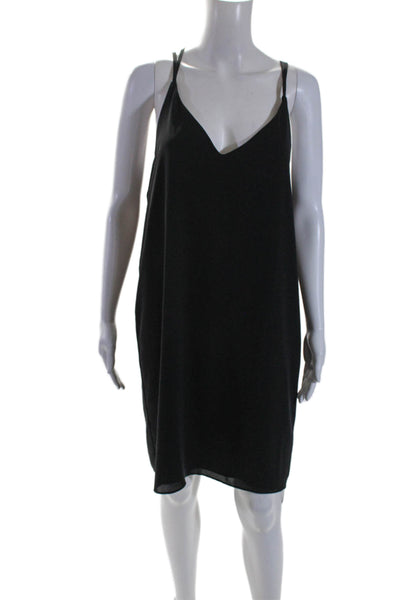 Topshop Tall Womens V Neck Sleeveless Spaghetti Strap Slip Dress Black Size 12