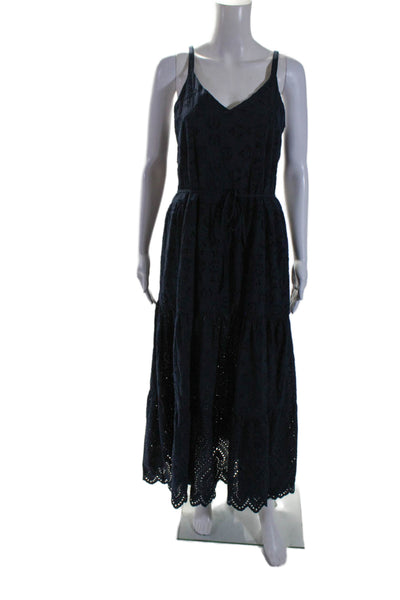 Splendid Womens Sleeveless Eyelet Sun Dress Navy Blue Cotton Size Medium