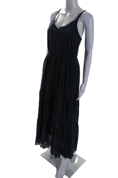 Splendid Womens Sleeveless Eyelet Sun Dress Navy Blue Cotton Size Medium