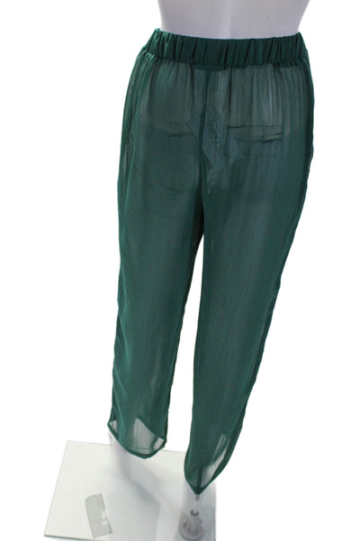 Nomad Womens Elastic Waistband Straight Leg Sheer Pants Green Size Small