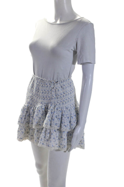 Love Shack Fancy Womens Smocked Floral Tiered Mini Skirt White Size Small