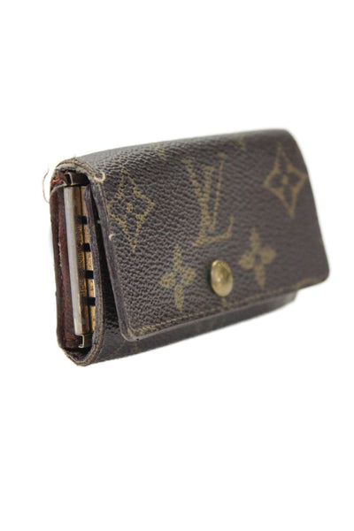 Louis Vuitton Womens Monogram Canvas Snap Closure 4 Ring Key Holder Brown