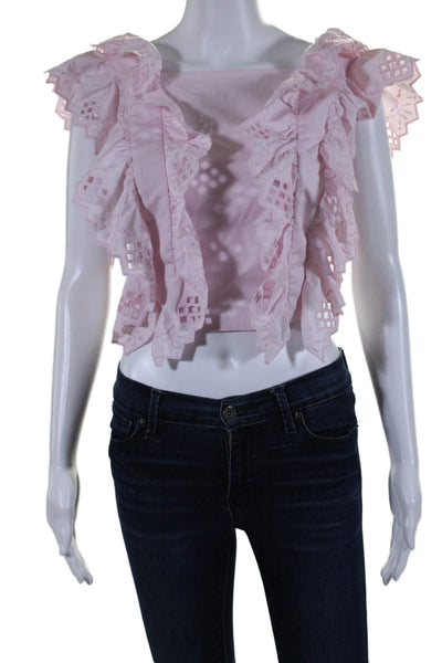 Alberta Ferretti Womens Cap Sleeve Laser Cut Embroidered Top Pink Cotton Size 2