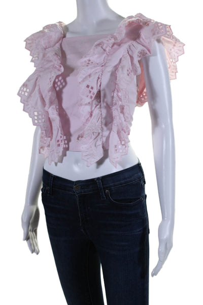 Alberta Ferretti Womens Cap Sleeve Laser Cut Embroidered Top Pink Cotton Size 2