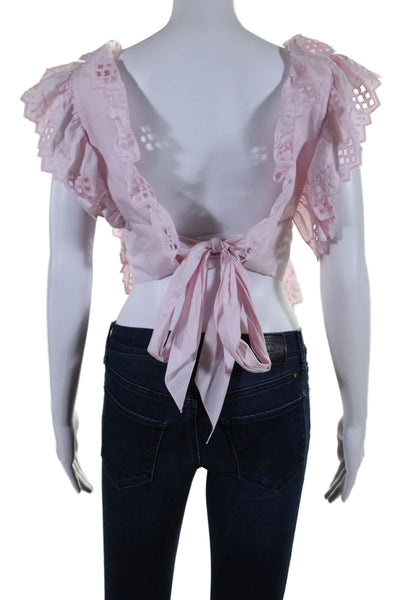 Alberta Ferretti Womens Cap Sleeve Laser Cut Embroidered Top Pink Cotton Size 2