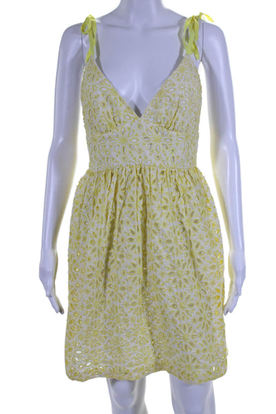 Milly Womens Cotton Embroidered V-Neck Sleeveless Mini Dress Yellow Size 6