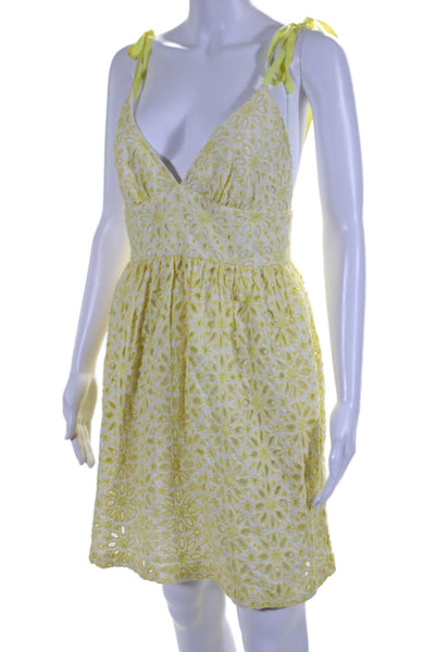 Milly Womens Cotton Embroidered V-Neck Sleeveless Mini Dress Yellow Size 6