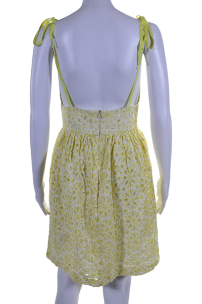 Milly Womens Cotton Embroidered V-Neck Sleeveless Mini Dress Yellow Size 6