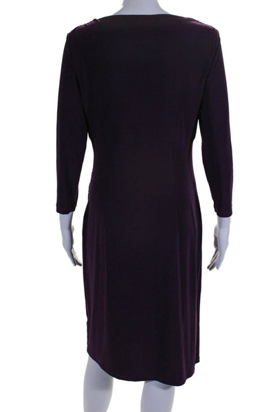 Lauren Ralph Lauren Womens Stretch Ruched V-Neck Long Sleeve Dress Purple Size 6