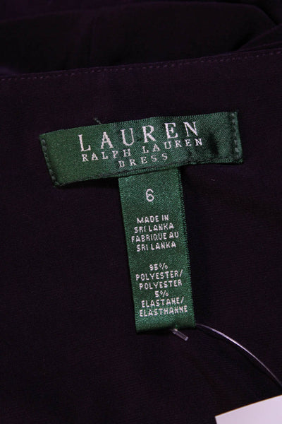 Lauren Ralph Lauren Womens Stretch Ruched V-Neck Long Sleeve Dress Purple Size 6