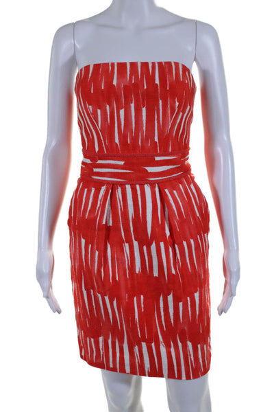 Milly Womens Cotton Abstract Print Sleeveless Strapless Zip Up Dress Red Size 8