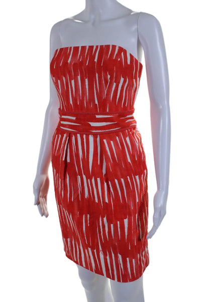 Milly Womens Cotton Abstract Print Sleeveless Strapless Zip Up Dress Red Size 8