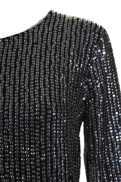 French Connection Womens Metallic Sequin Long Sleeve Zip Up Dress Silver Size 6