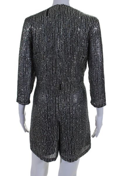 French Connection Womens Metallic Sequin Long Sleeve Zip Up Dress Silver Size 6