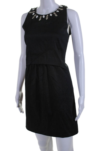 Milly Womens Cotton Beaded Round Neck Sleeveless Zip Up Dress Black Size 6