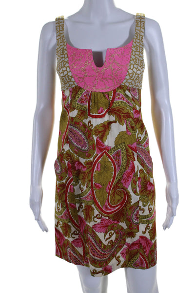 Milly Womens Silk Abstract Print Sleeveless Zip Up Mini Dress Pink Size 6