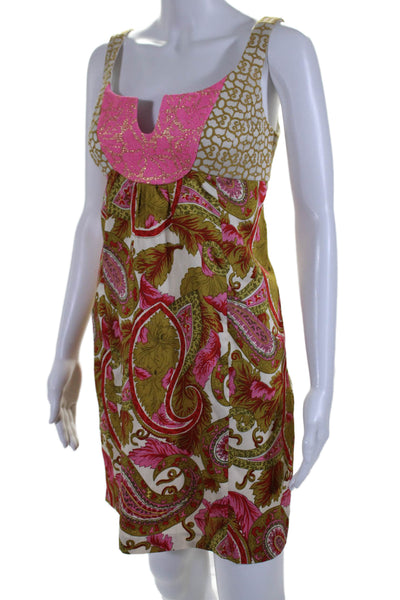 Milly Womens Silk Abstract Print Sleeveless Zip Up Mini Dress Pink Size 6