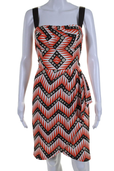 Milly Womens Silk Geometric Print Pleated Sleeveless Zip Up Dress Orange Size 6