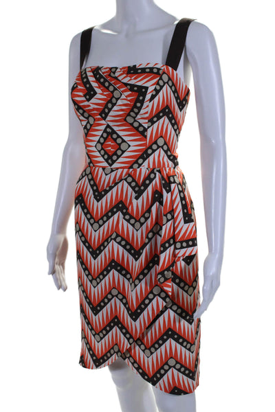 Milly Womens Silk Geometric Print Pleated Sleeveless Zip Up Dress Orange Size 6