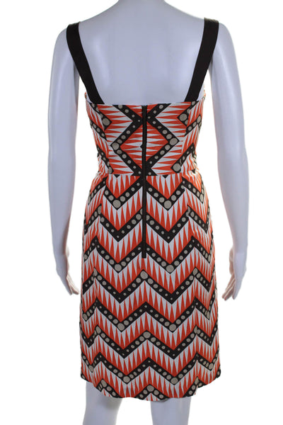 Milly Womens Silk Geometric Print Pleated Sleeveless Zip Up Dress Orange Size 6