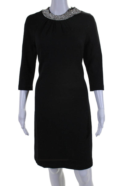 Milly Womens Wool Crystal Detail Round Neck Long Sleeve Dress Black Size S