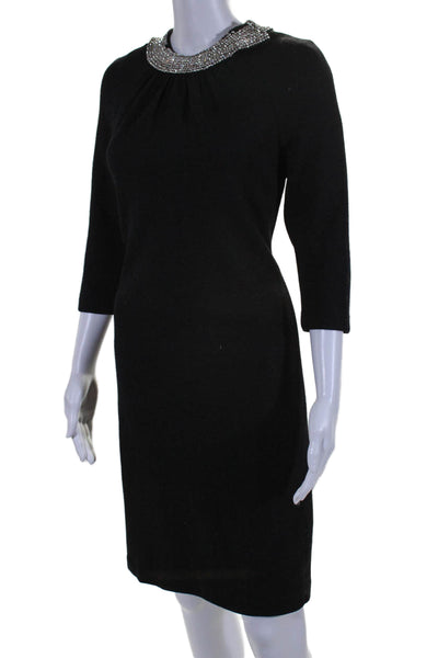 Milly Womens Wool Crystal Detail Round Neck Long Sleeve Dress Black Size S