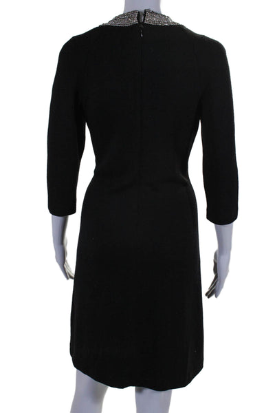 Milly Womens Wool Crystal Detail Round Neck Long Sleeve Dress Black Size S