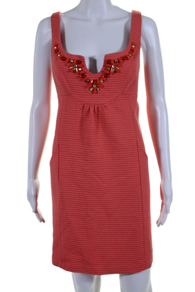 Milly Womens Cotton Beaded V-Neck Sleeveless Zip Up Dress Orange Size 12