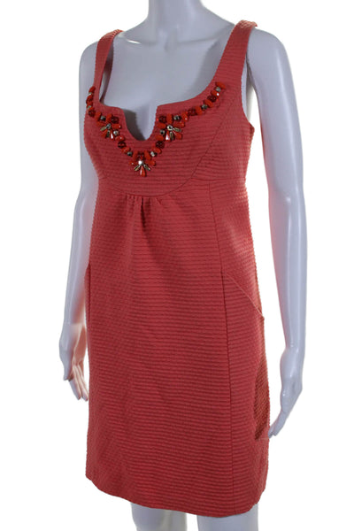 Milly Womens Cotton Beaded V-Neck Sleeveless Zip Up Dress Orange Size 12