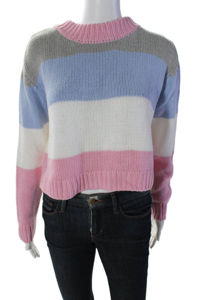 Aqua Women's Round Neck Long Sleeves Pullover Sweater Multicolor Stripes Size S