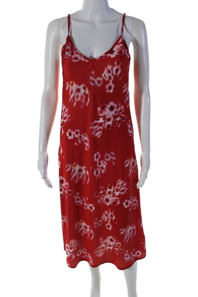 Allsaints Women's V-Neck Spaghetti Straps Floral Midi Slip Dress Red Size 4