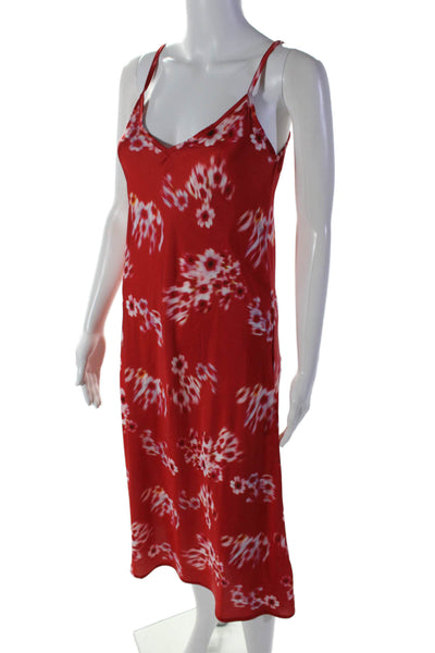 Allsaints Women's V-Neck Spaghetti Straps Floral Midi Slip Dress Red Size 4