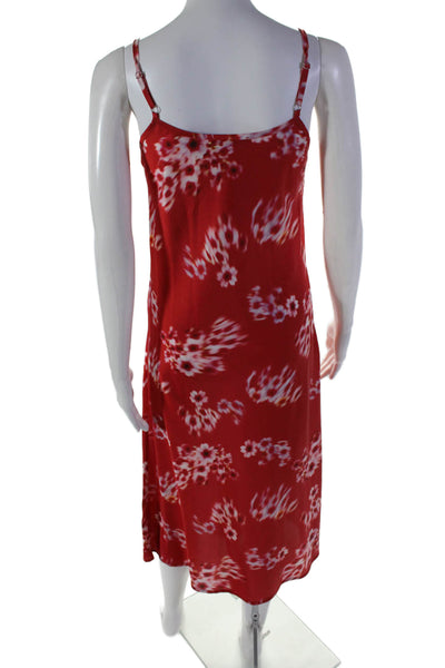 Allsaints Women's V-Neck Spaghetti Straps Floral Midi Slip Dress Red Size 4