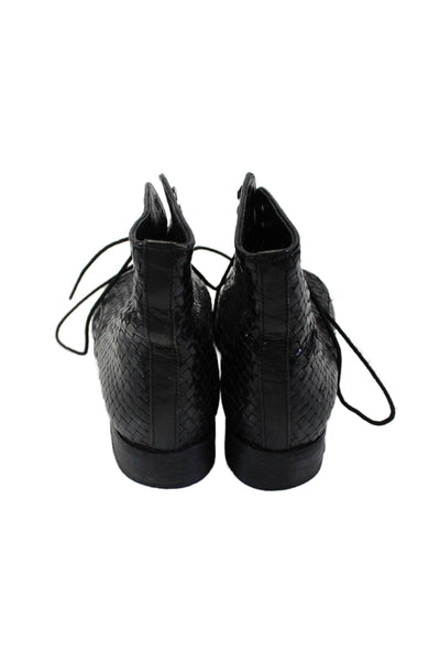 Stephane Kelian Women's Round Toe Braided Lace Up Flat Boots Black Size 7.5