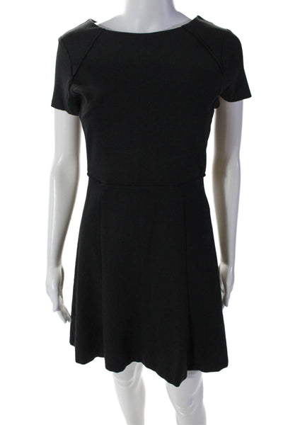 J Crew Womens Short Sleeve Pleated Front Unlined A-Line Dress Black Size 2