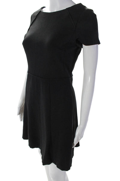 J Crew Womens Short Sleeve Pleated Front Unlined A-Line Dress Black Size 2