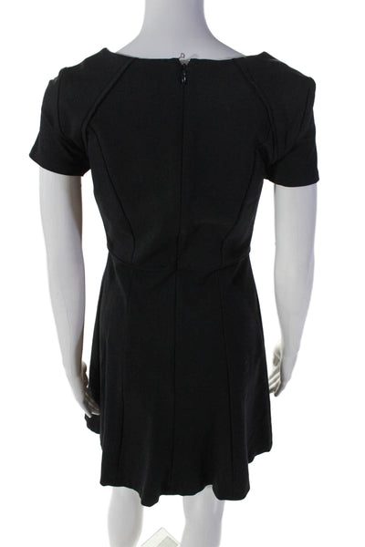 J Crew Womens Short Sleeve Pleated Front Unlined A-Line Dress Black Size 2