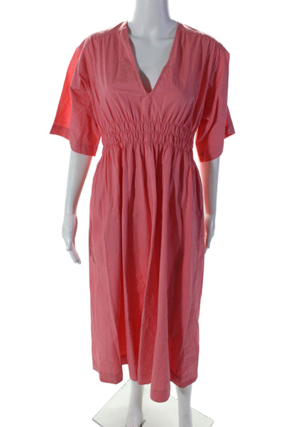 Momoni Womens Cotton V-Neck Ruched Short Sleeve Maxi Dress Pink Size EUR 44