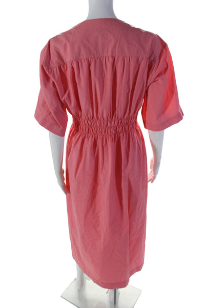 Momoni Womens Cotton V-Neck Ruched Short Sleeve Maxi Dress Pink Size EUR 44