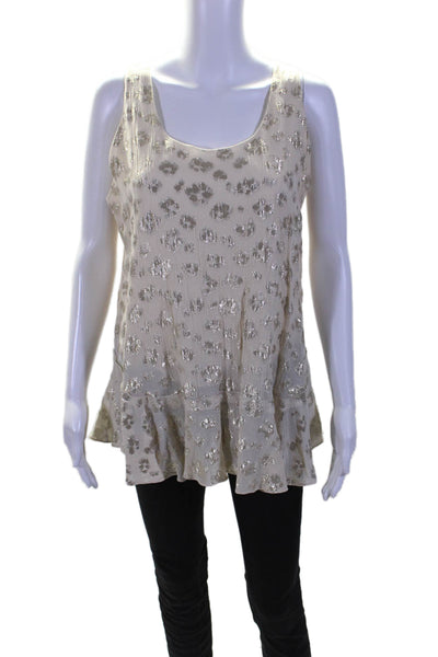 Chloe Womens Cotton Beige Metallic Leopard Print Scoop Neck Blouse Top Size 36