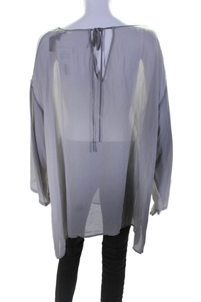 Eileen Fisher Womens Silk Ombre Long Sleeve Pullover Blouse Top Gray Size 2X