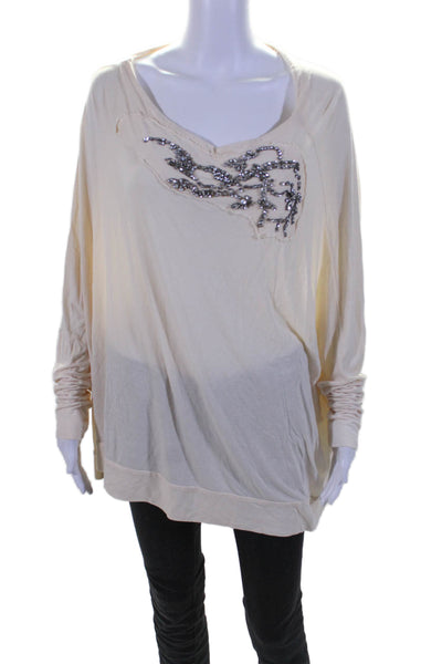 Young Fabulous & Broke Womens Crystal Detail Long Sleeve Blouse Top Tan Size OS