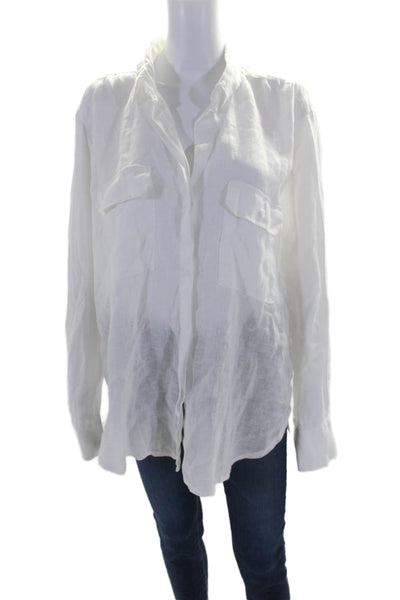 Mikoh Womens Linen Long Sleeves Button Down Crew Neck Shirt White Size 3