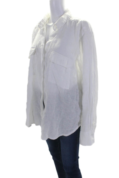 Mikoh Womens Linen Long Sleeves Button Down Crew Neck Shirt White Size 3