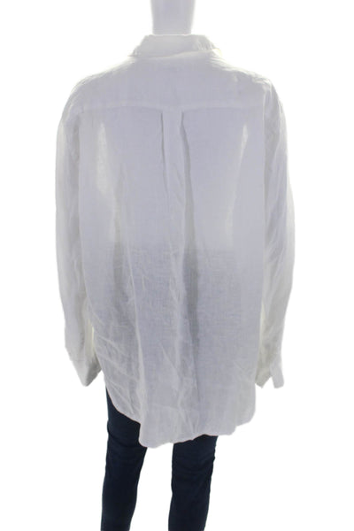 Mikoh Womens Linen Long Sleeves Button Down Crew Neck Shirt White Size 3